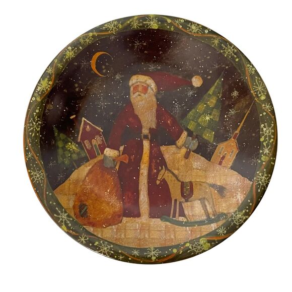 Susan Winget Christmas Plate Santa Folk Art Country Primitive 8" Round - Picture 1 of 6